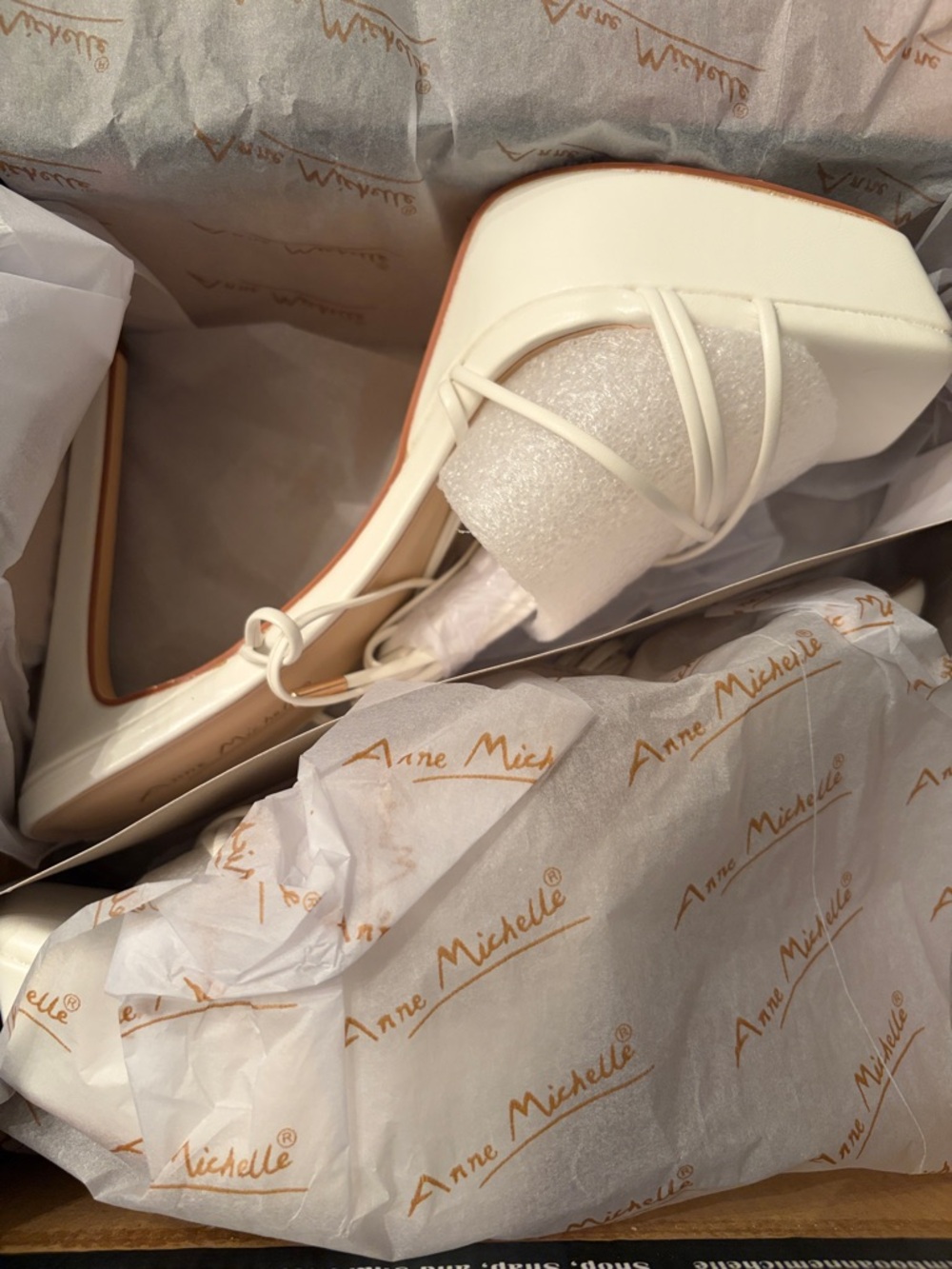 Anne Michelle White Strappy Platform Block Heels